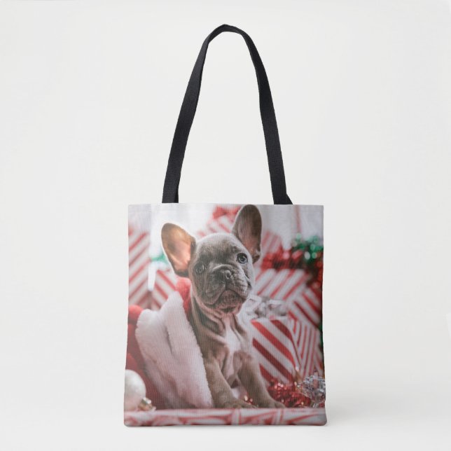 French Bulldog in Christmas Hat Tote Bag (Front)