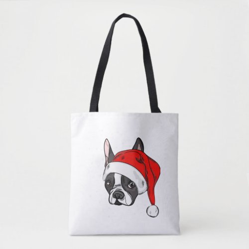 French bulldog in christmas hat   tote bag