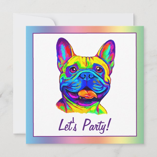 French Bulldog in Colors Birthday Invitation (Front)
