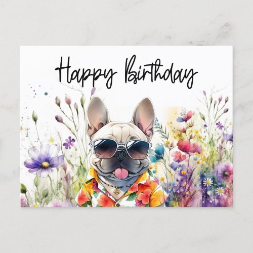 French Bulldog in Flower Field Birthday Postcard