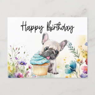French Bulldog in Flower Field Birthday Postcard