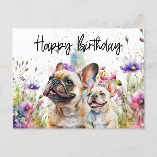 French Bulldog in Flower Field Birthday Postcard