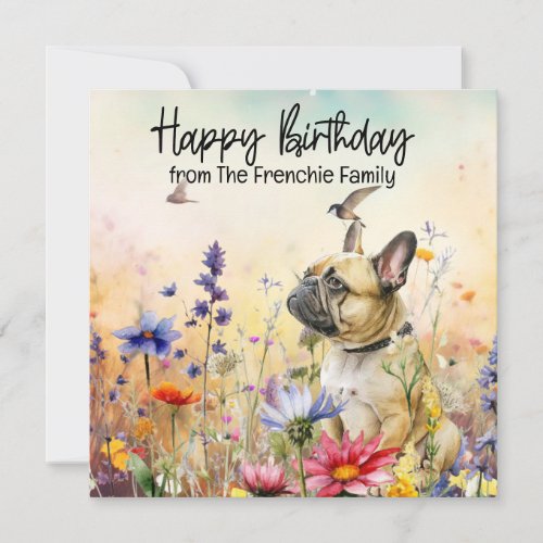 French Bulldog in Flower Field Birthday watercolor