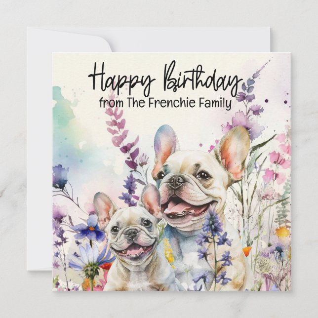 French Bulldog in Flower Field Birthday watercolor (Front)