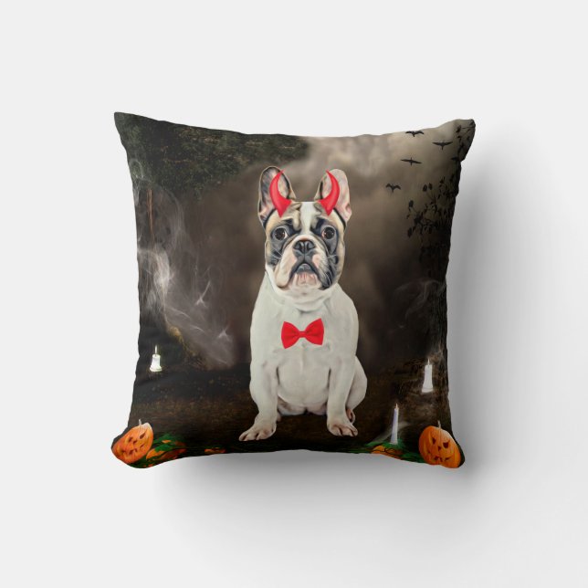 French Bulldog in Halloween Costume Throw Pillow (Front)