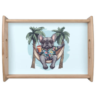 French Bulldog In Hawaiian Top Serving Tray