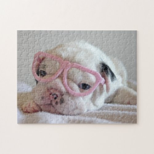 French Bulldog in Heart Glasses Jigsaw Puzzle