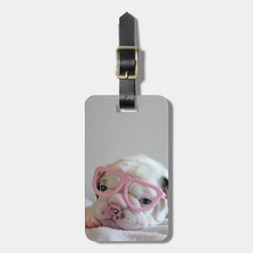 French Bulldog in Heart Glasses Luggage Tag