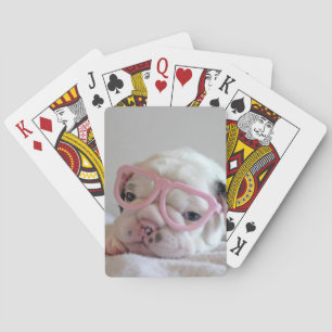 French Bulldog in Heart Glasses Poker Cards