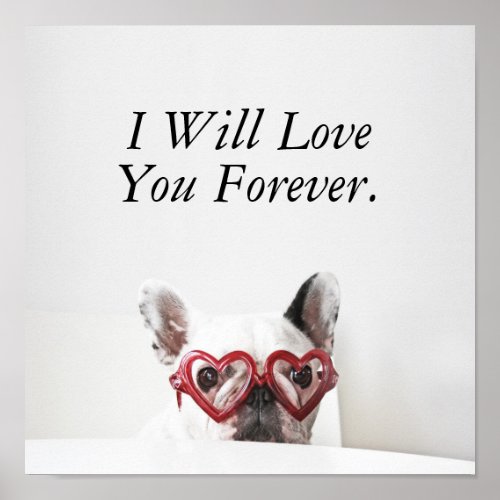 French Bulldog in Heart Glasses Poster