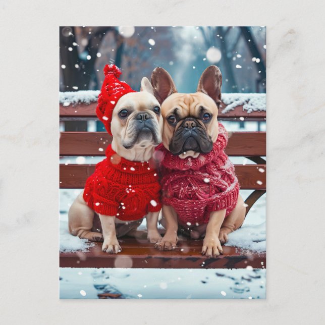 French Bulldog in Knitted Dog Attire Holiday Postcard (Front)