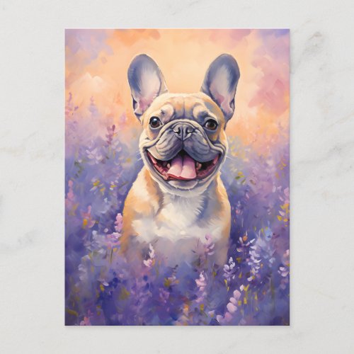 French Bulldog in Lavender field Postcard
