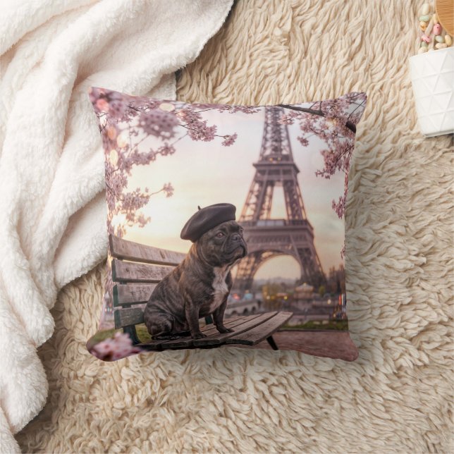 French Bulldog In Paris Throw Pillow (Blanket)
