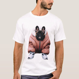 French Bulldog in Puffer Jacket and Sneakers T-Shirt