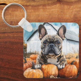 French Bulldog in Pumpkin Patch Keychain