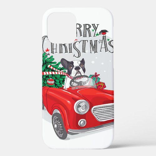 French Bulldog in Red Car Merry Christmas iPhone 12 Pro Case