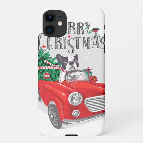 French Bulldog in Red Car Merry Christmas iPhone 11 Case