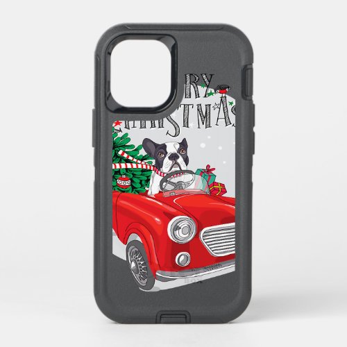 French Bulldog in Red Car Merry Christmas OtterBox Defender iPhone 12 Mini Case
