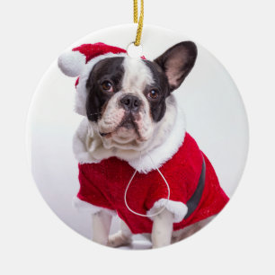 French Bulldog In Santa Costume For Christmas Ceramic Ornament