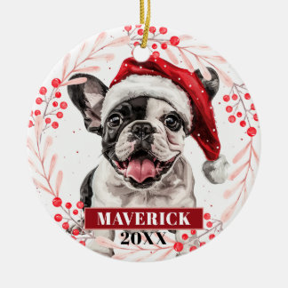 French Bulldog in Santa Hat Christmas Ornament