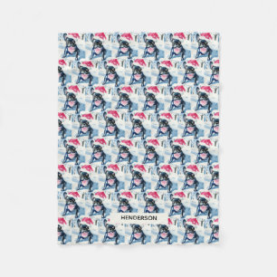 French Bulldog in Santa Hat or Custom Dog Photo Fleece Blanket