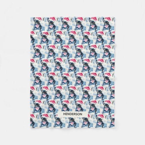 French Bulldog in Santa Hat or Custom Dog Photo Fleece Blanket