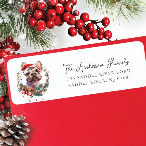 French Bulldog in Santa Hat  Return Address Label