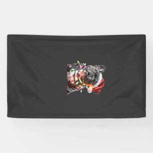 French Bulldog in Santa Hat Wrapped in Christmas L Banner