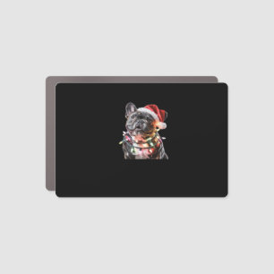 French Bulldog in Santa Hat Wrapped in Christmas L Car Magnet