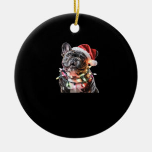 French Bulldog in Santa Hat Wrapped in Christmas L Ceramic Ornament