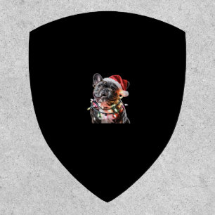French Bulldog in Santa Hat Wrapped in Christmas L Patch