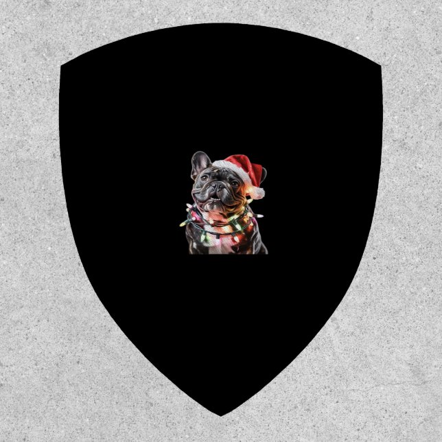 French Bulldog in Santa Hat Wrapped in Christmas L Patch (Front)