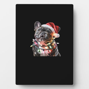 French Bulldog in Santa Hat Wrapped in Christmas L Plaque