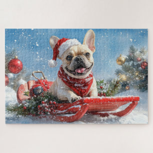 French Bulldog in Sledge Let it Snow Christmas Jigsaw Puzzle