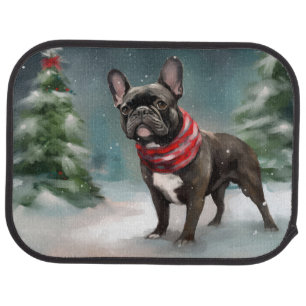 French Bulldog in Snow Christmas Car Floor Mat