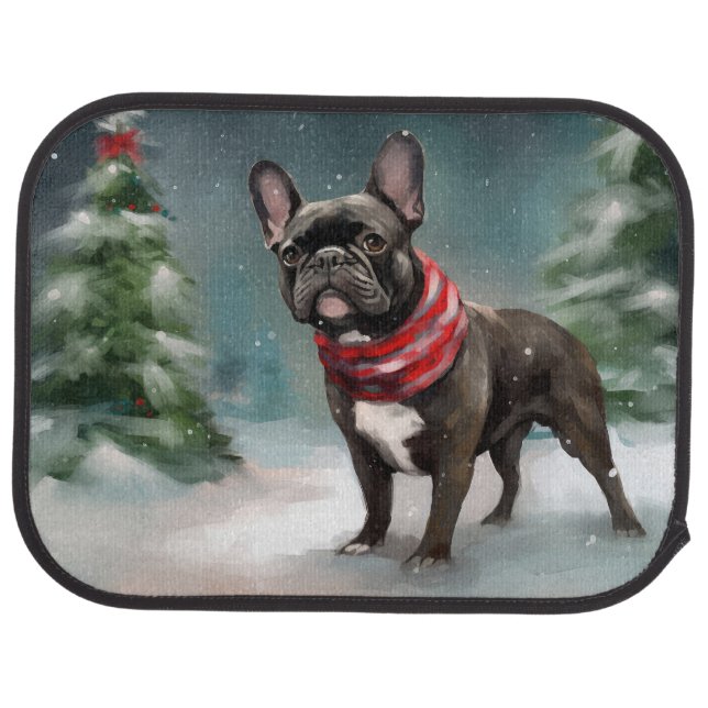 French Bulldog in Snow Christmas Car Floor Mat (Rear)