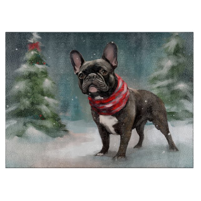 French Bulldog in Snow Christmas Cutting Board (Front)