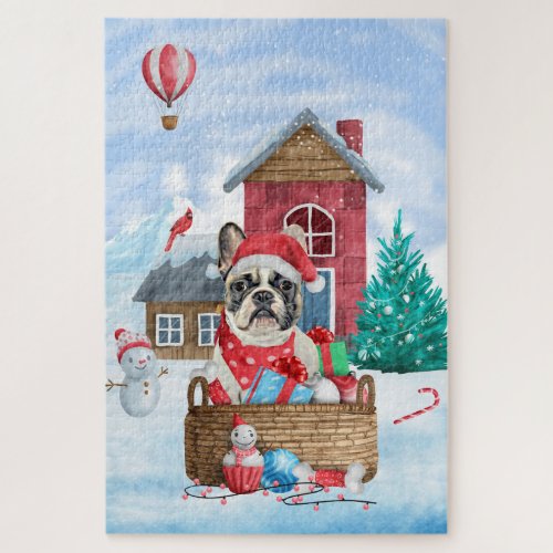 French Bulldog In snow Christmas Dog House Jigsaw Puzzle