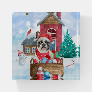 French Bulldog In snow Christmas Dog House Paperweight