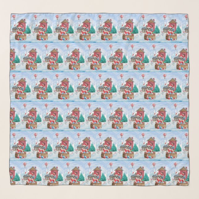 French Bulldog In snow Christmas Dog House Scarf (Front)