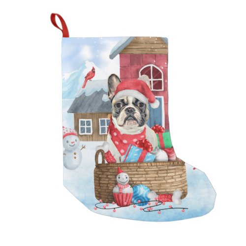 French Bulldog In snow Christmas Dog House Small Christmas Stocking