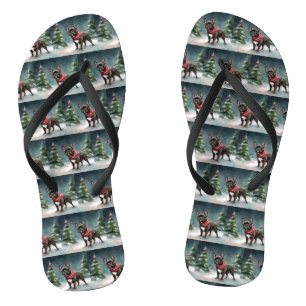 French Bulldog in Snow Christmas Flip Flops