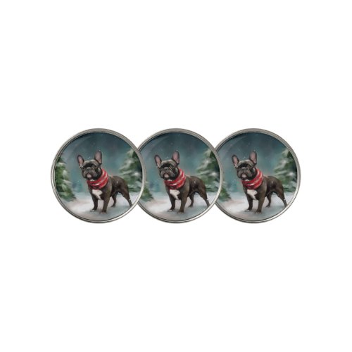 French Bulldog in Snow Christmas Golf Ball Marker