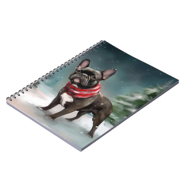 French Bulldog in Snow Christmas Notebook (Left Side)