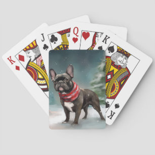 French Bulldog in Snow Christmas Poker Cards