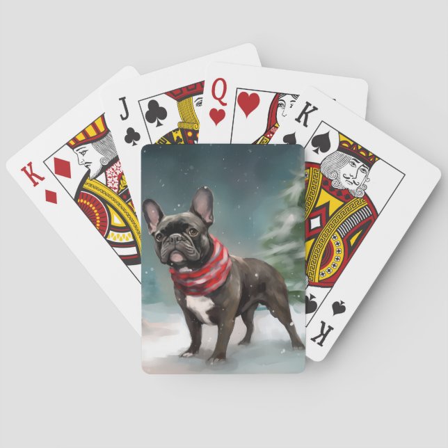 French Bulldog in Snow Christmas Poker Cards (Back)