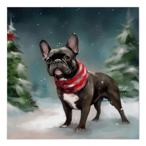 French Bulldog in Snow Christmas Poster