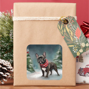 French Bulldog in Snow Christmas Square Sticker
