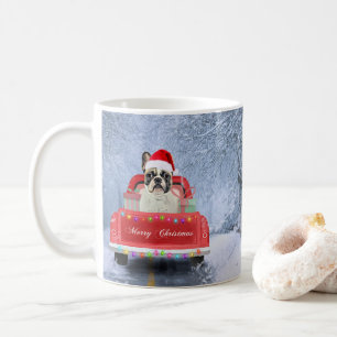 French Bulldog in Snow sitting in Christmas Coffee Mug