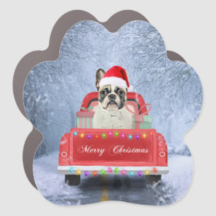 French Bulldog in Snow sitting in Christmas Truck Car Magnet